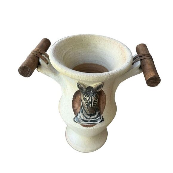 Handmade vintage clay zebra vase made in Philippines 9” - Picture 2 of 8